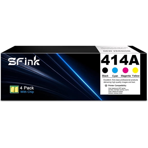 414A Toner Cartridge 4-Pack Compatible for HP414A 414X 414 W2020A Toner (with Chip) for Laserjet Pro MFP M479fdw M454dw M479fdn M479dw M479 M454dn M454 M455 M480 Printer (Black Cyan Magenta Yellow)