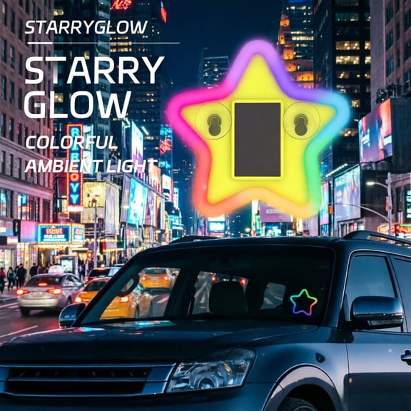 Star‑Shaped Solar LED Car Window Neon Light, Rechargeable Rainbow Gradient Ambient Lamp with Suction Cup, Auto‑On Multiple Modes Romantic Car Decor for Couple