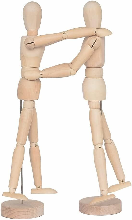 LQQBOX 2 Pack 12 Inches Wooden Mannequin Artist Manikin with Stand - Great for Drawing or Desktop Decor （Men and Women/Dad and Mom ）