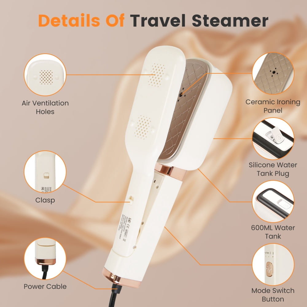 3 in 1 Travel Steamer for Clothes, 1000W Handheld Garment Steamer with 180° Rotating Head, Hanging & Clip Steamer with 20OZ Leak-Proof Tank for Travel, Home