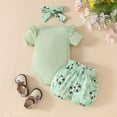 thumbnail image 5 of Gubotare Baby Girl Summer Outfits Baby Clothes Girl Girls Summer Outfit Short Sleeve Romper Short Headband Set 0 3 6 9 12 18 24 Months (Light Green,Size 12-18 Months), 5 of 6