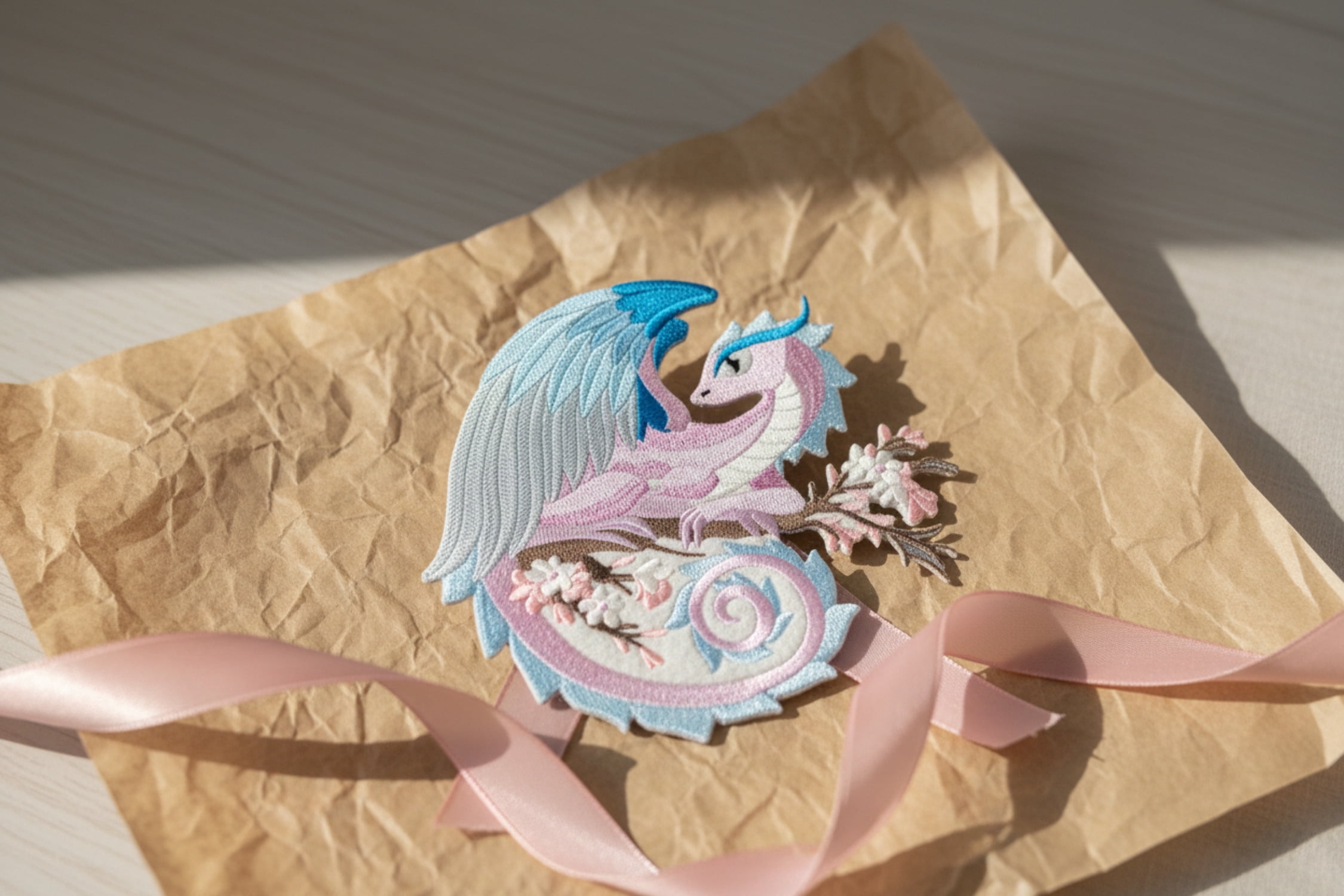 Spring Dragon Embroidered Patch – Large Pastel Mythical Dragon Iron-On or Sew-On Design 7.8" x 7.8"