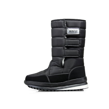 

Frontwalk Women Men Winter Boot Plush Lined Snow Boots Faux Fur Warm Shoes Outdoor Magic Tape Womens Mens Mid Calf Male Black 9 Women/7.5 Men