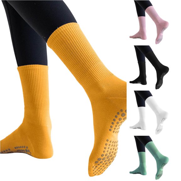 Huowey Women's Yoga Crew Socks With Grips Letter Pattern Floor Casual Socks Breathable Stretchy Cozy Daily Wear Socks,Yellow