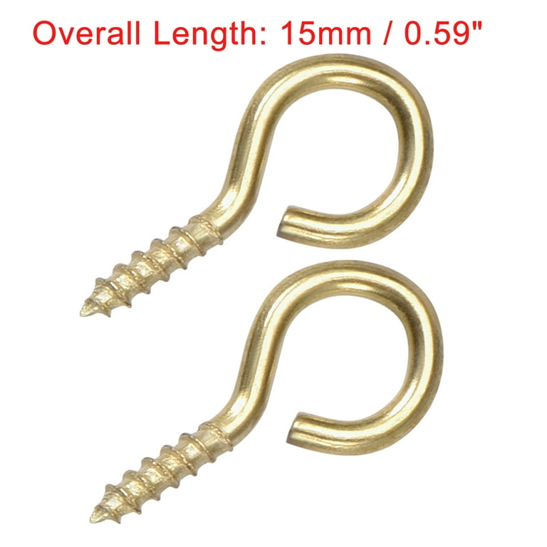 0.59 inch Small Screw Eye Hooks Self Tapping Screws Carbon Steel Screw-In Hanger Eye-Shape Ring Hooks Gold 100pcs