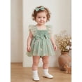 thumbnail image 3 of Yuemengxuan Baby Girl Summer Outfit Floral Fly Sleeve Tulle Romper Dress Bow Headband 2 Piece Set, 3 of 9