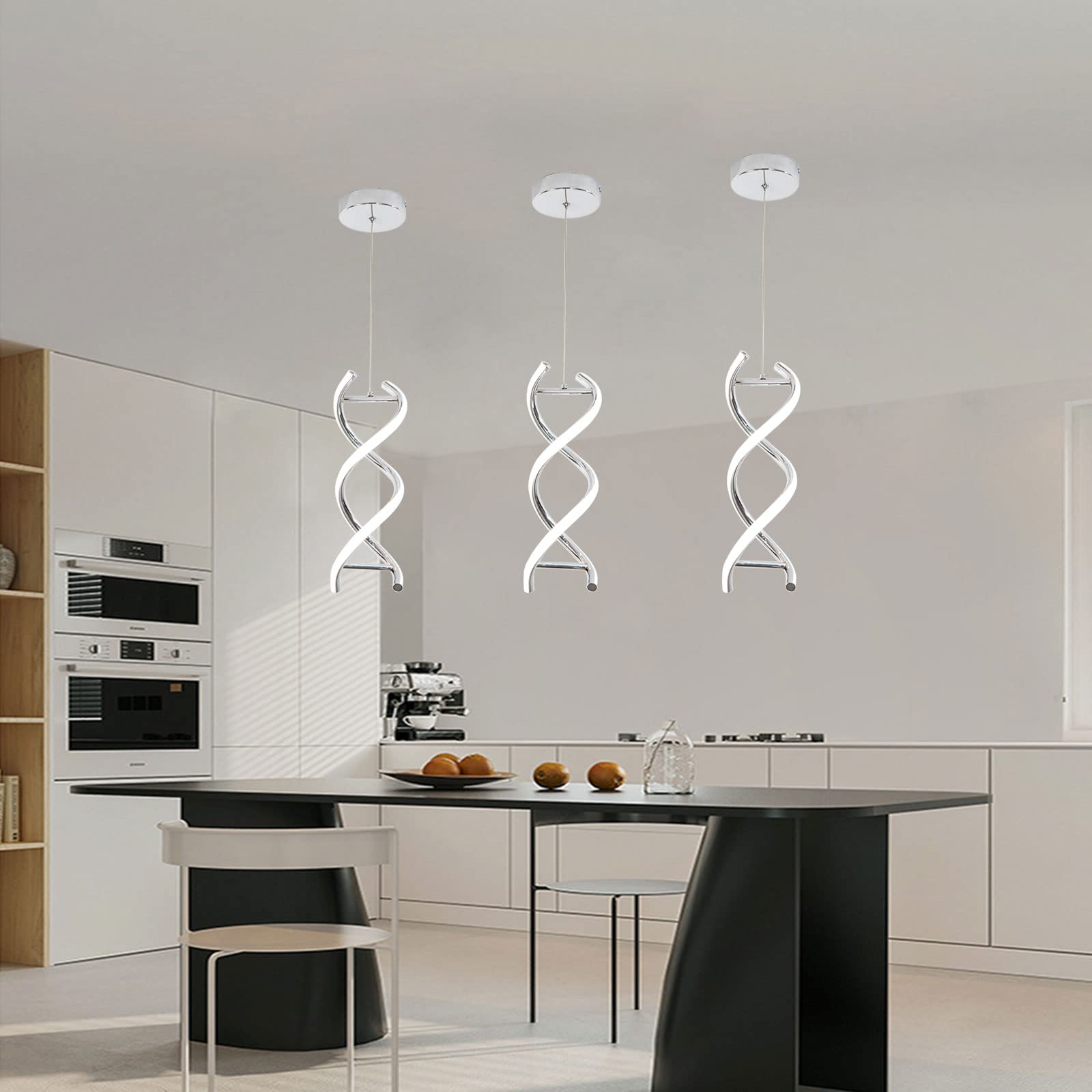 ADISUN Led Pendant Light Spiral Ceiling Lights Fixture Modern Hanging Lamp Adjustable Island Light Cool White Light for Living Room Bedroom Kitchen, Chrome