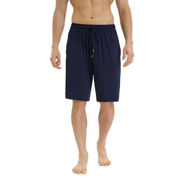 Men's Solid Pajama Shorts Polyester Comfy Pajama Shorts,Drawstring High
