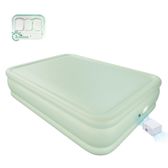 Heavy-Duty Puncture Resistant Queen Air Mattress with Black Surfboard-Structured Support,Air Mattress with USB-C Electric Pump,Quick Inflate/Deflate for Camping & Home Use(Green)
