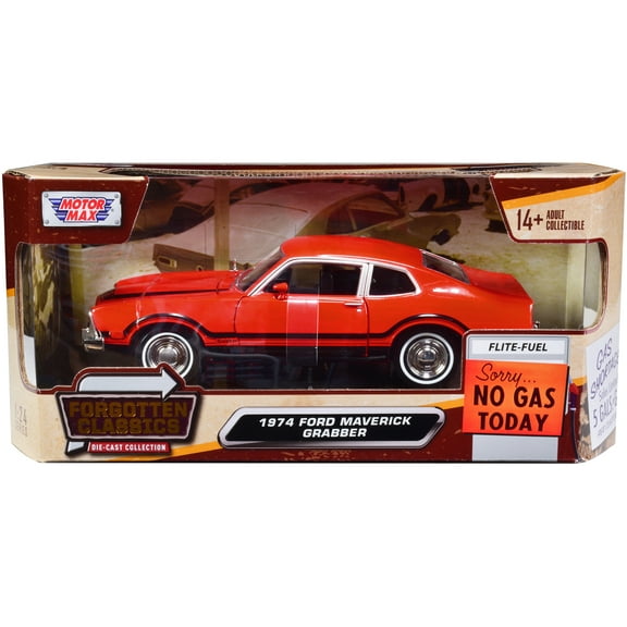 1974 Ford Maverick Grabber Orange with Black Stripes "Forgotten Classics" Series 1/24 Diecast Model Car by Motormax