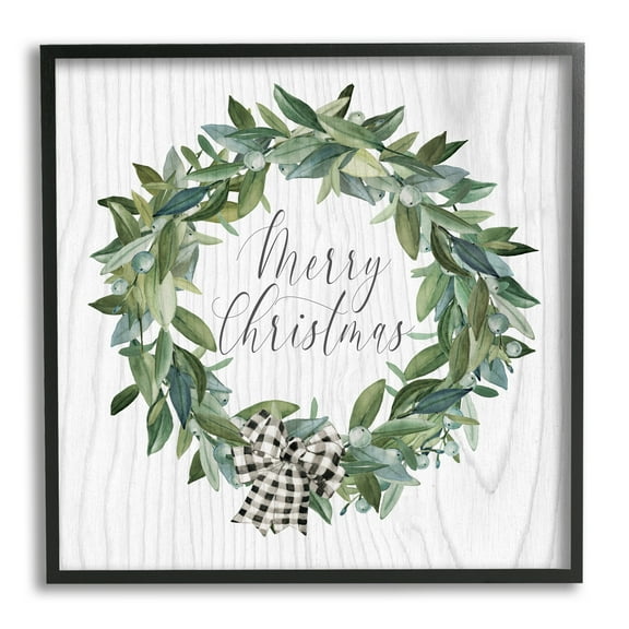 Stupell Industries Tartan Bow Wreath Holiday Painting Black Framed Art Print Wall Art, 17 x 17