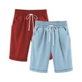 thumbnail image 2 of 2PC Girls Casual Bermuda Shorts Kids Knee Length High Waisted Summer Shorts Comfy Drawstring Short Pants with Pockets, 2 of 4