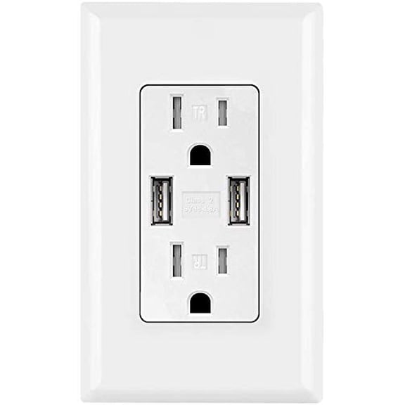 USB Charger Wall Outlet Dual High Speed Duplex Receptacle 15 Amp, Smart 4.8A Fast Charging Capability, Tamper Resistant Outlet Wall Plate Included UL Listed White MICMI C48 (4.8A USB outlet 1pack
