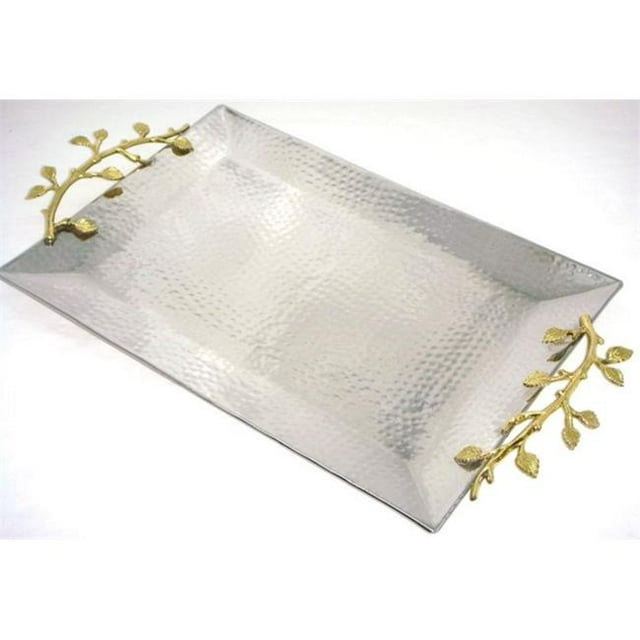 Elegance Plateau Rectangulaire en Acier Inoxydable Feuille Dorée, 21 x 12 Po.
