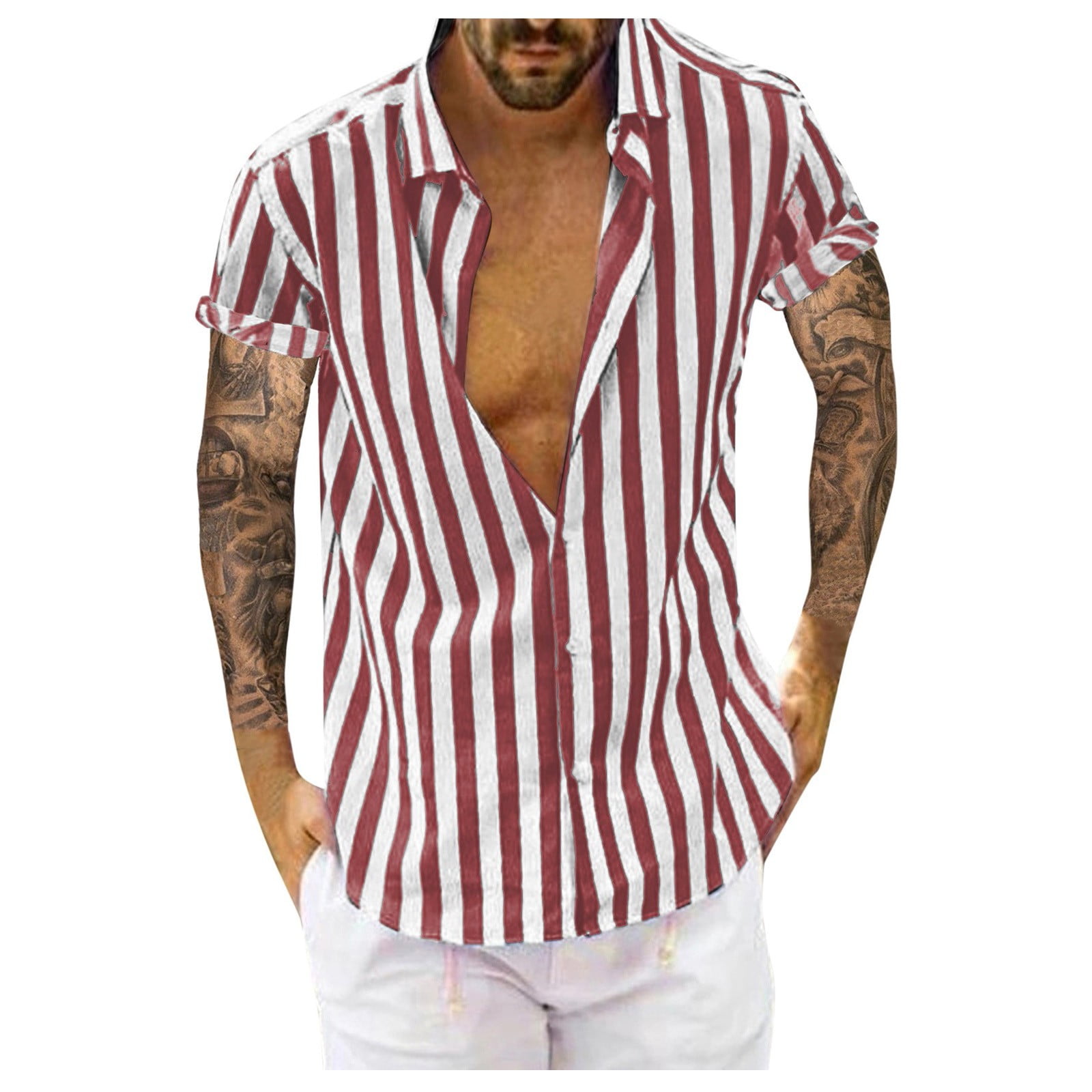 Vedolay Men's Shirts,Men's Short Sleeve Cotton Linen Shirt Casual Summer Beach Button Down