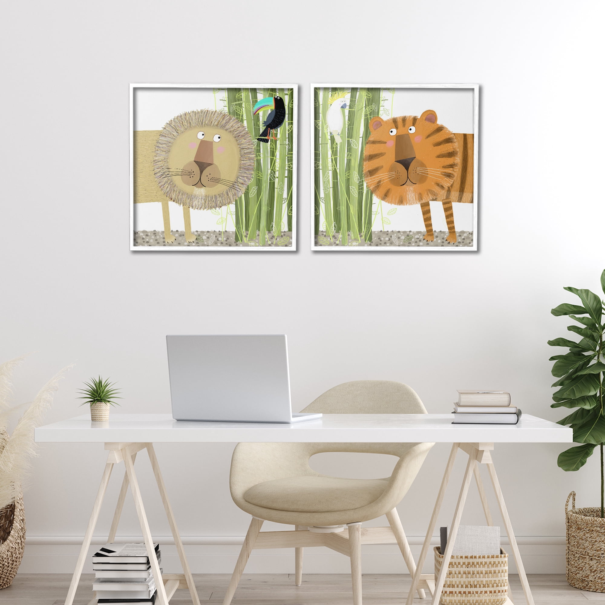 Stupell Industries Bamboo Trees & Animals 2 Piece White Framed Giclee Art Set, design by Carla Daly