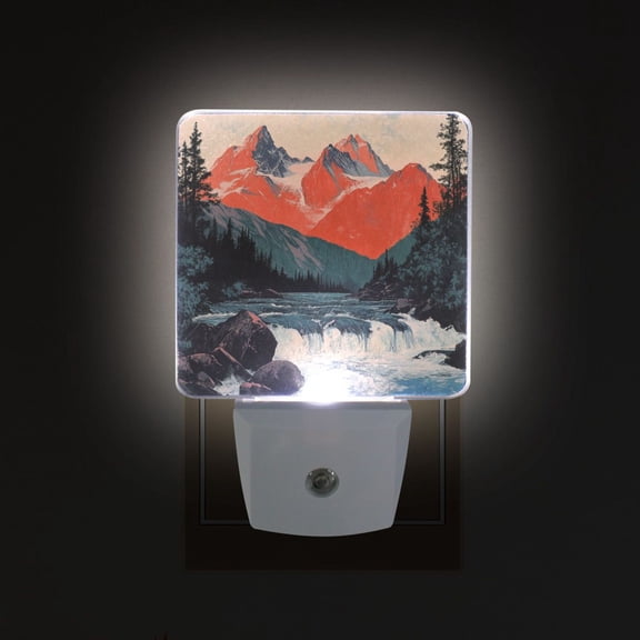 Yayeee LED Plug in Night Light for The Home with Auto Dusk to Dawn Light Sensors, 2 Pack, Mountains at Dawn