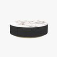 thumbnail image 3 of POVISON 39.37" Modern Drum Coffee Table with Oak Veneer, Sintered Stone Coffee Table with 2 Solid Wood Drawers, Fully Assembled, White, 3 of 7