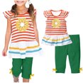 thumbnail image 2 of Laipiong Girls Summer Outfits 2 Piece Set Floral Print Short Sleeve Top With Flutter Sleeves And Elastic Waistband 7/8 Pants Casual Clothes Dark Green 1-2, 2 of 4