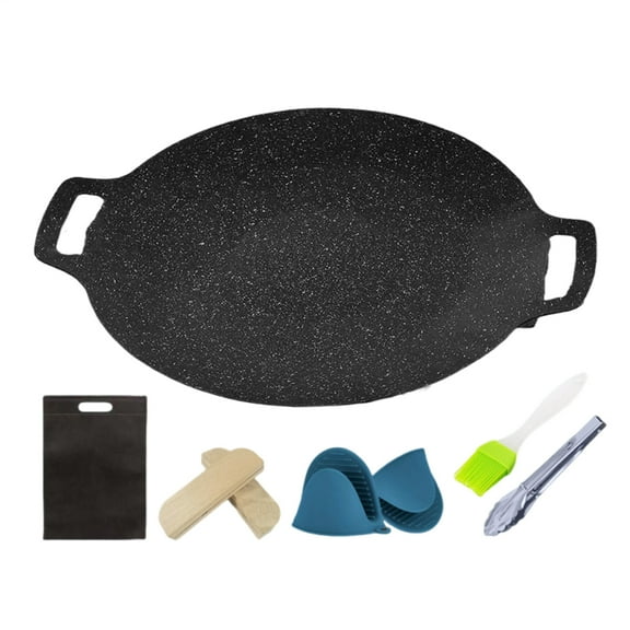 MezoJaoie Round Griddle Grill Pan Korean Style Round Cast Iron Grill Pan Grilling Plate Multifunctional Portable Camping Cooking Accessory for Backyard Garden Picnic Yard Outdoor Barbecues Party show
