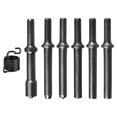 thumbnail image 2 of 7 Pcs Air Hammer Bits Accessories 0.401 Shank Heavy Duty Smoothing Pneumatic Air Rivet Hammer Chisel High Carbon Steel Bits Extended Length Tools Kit with Spring, 2 of 4