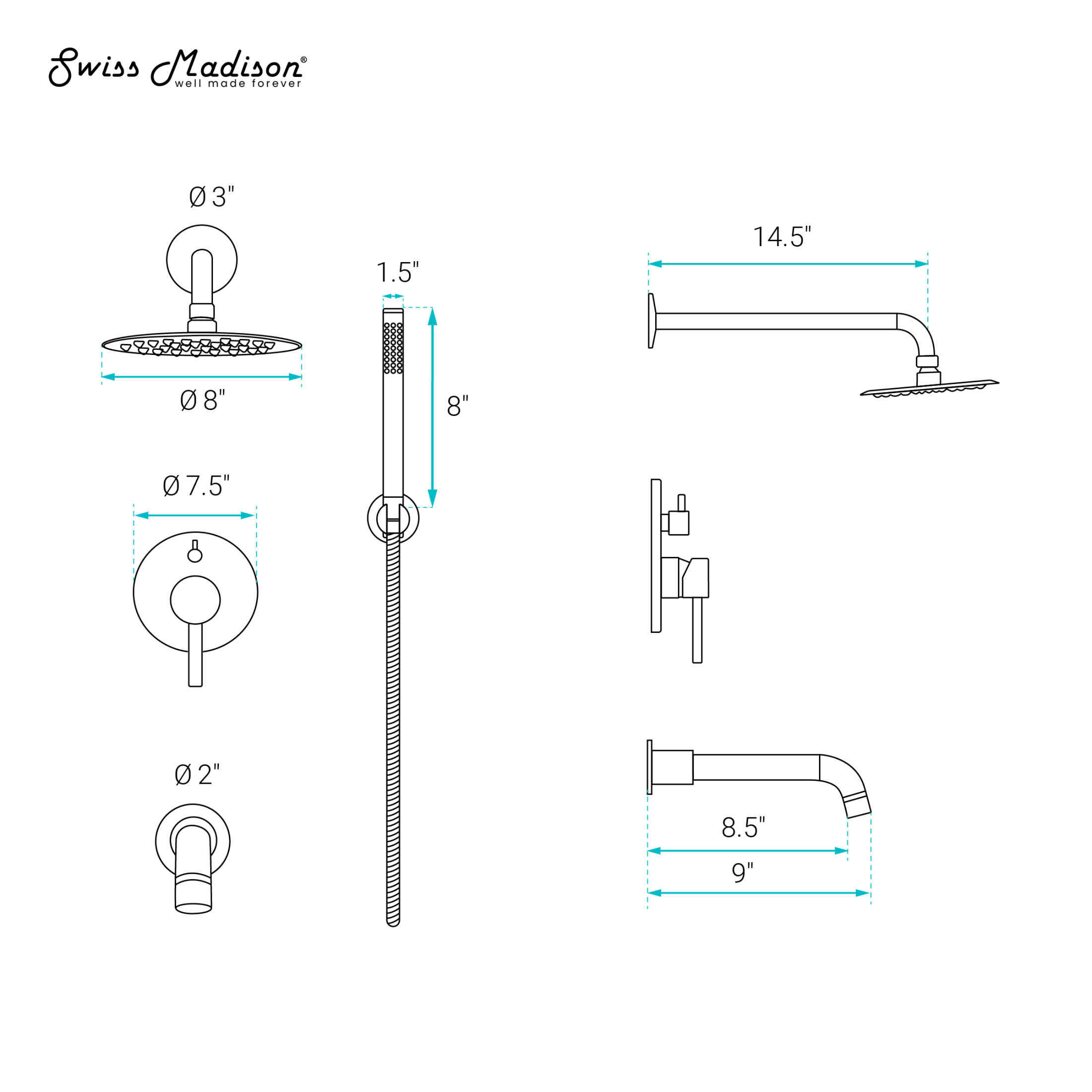 Ivy 1.8 GPM Wall Mount Fixed Shower Head with Hand Sprayer and Tub Filler in Polished Chrome, Valve Included