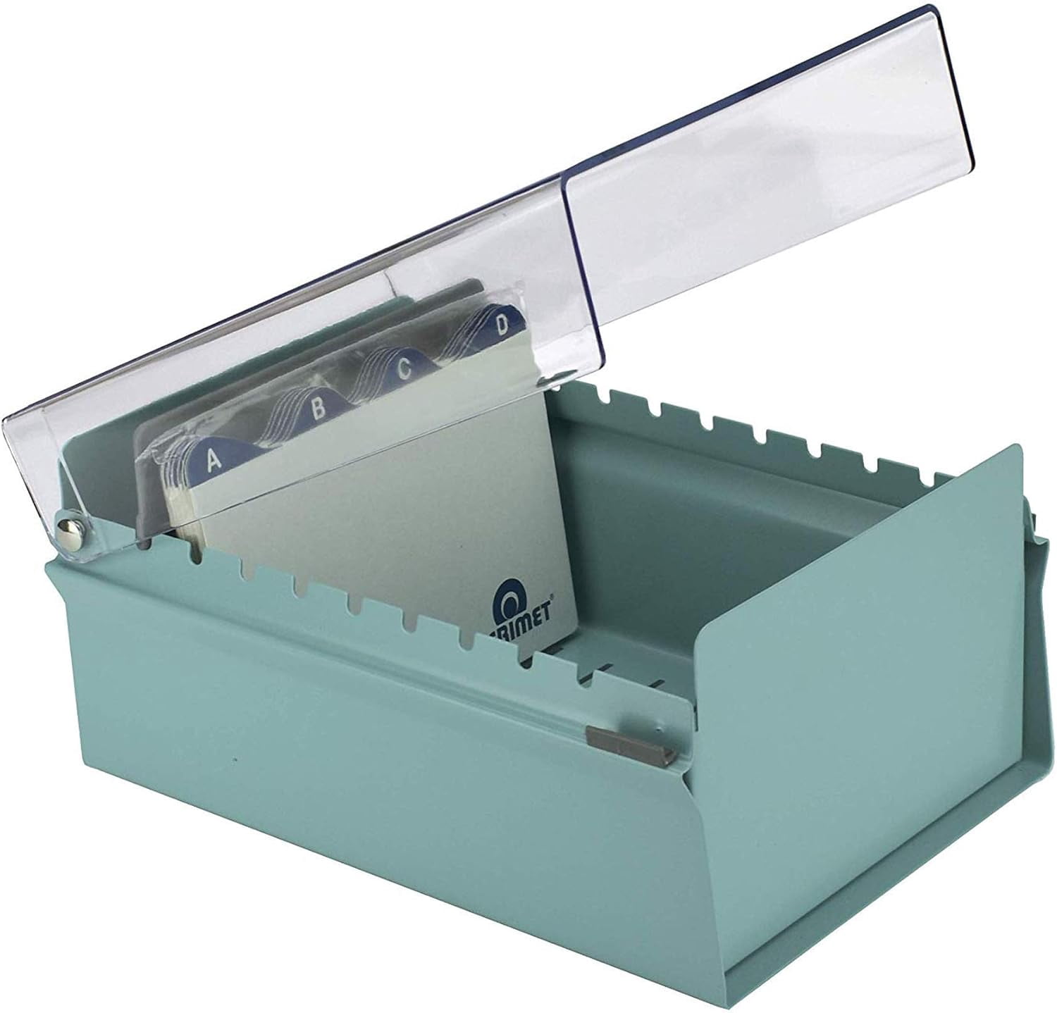 Acrimet 4 x 6 Card File Holder Organizer Box Metal Base Heavy Duty (AZ Index Cards and Divider Included) (Green Color with Clear Crystal Plastic Lid Cover)