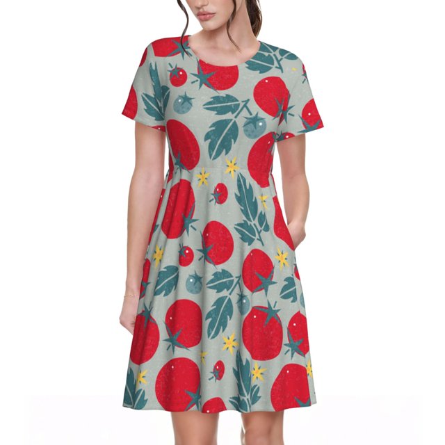 Balery Tomato Vestidos sueltos de manga corta para mujer, vestidos de verano 2025, vestidos casuales de corte A con vuelo.