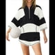 thumbnail image 3 of Conjunto Deportivo de Dos Piezas A Rayas para Mujer, Chándal Extragrande, Top y Pantalones Cortos con Bolsillos, Color Negro, Talla L, 3 of 9