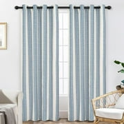 DriftAway Chris Vertical Striped Pattern Linen Blend Lined Thermal Insulated Blackout and Room Darkening Grommet Linen Curtains for Farmhouse Printed 2 Panels, 52" x 96", Jean Navy