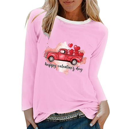 

Valentine s Day Women Long Sleeve Crewneck Top Valentine s Day Print Pullover Casual T Shirt Cotton Scrub Top Women