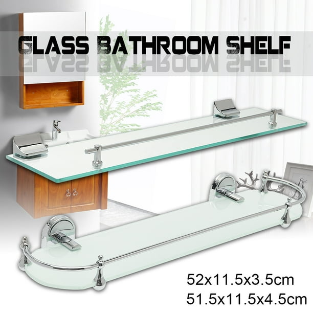 Mounting Bathroom Glass Shelf with Chrome Finish and Rail ...