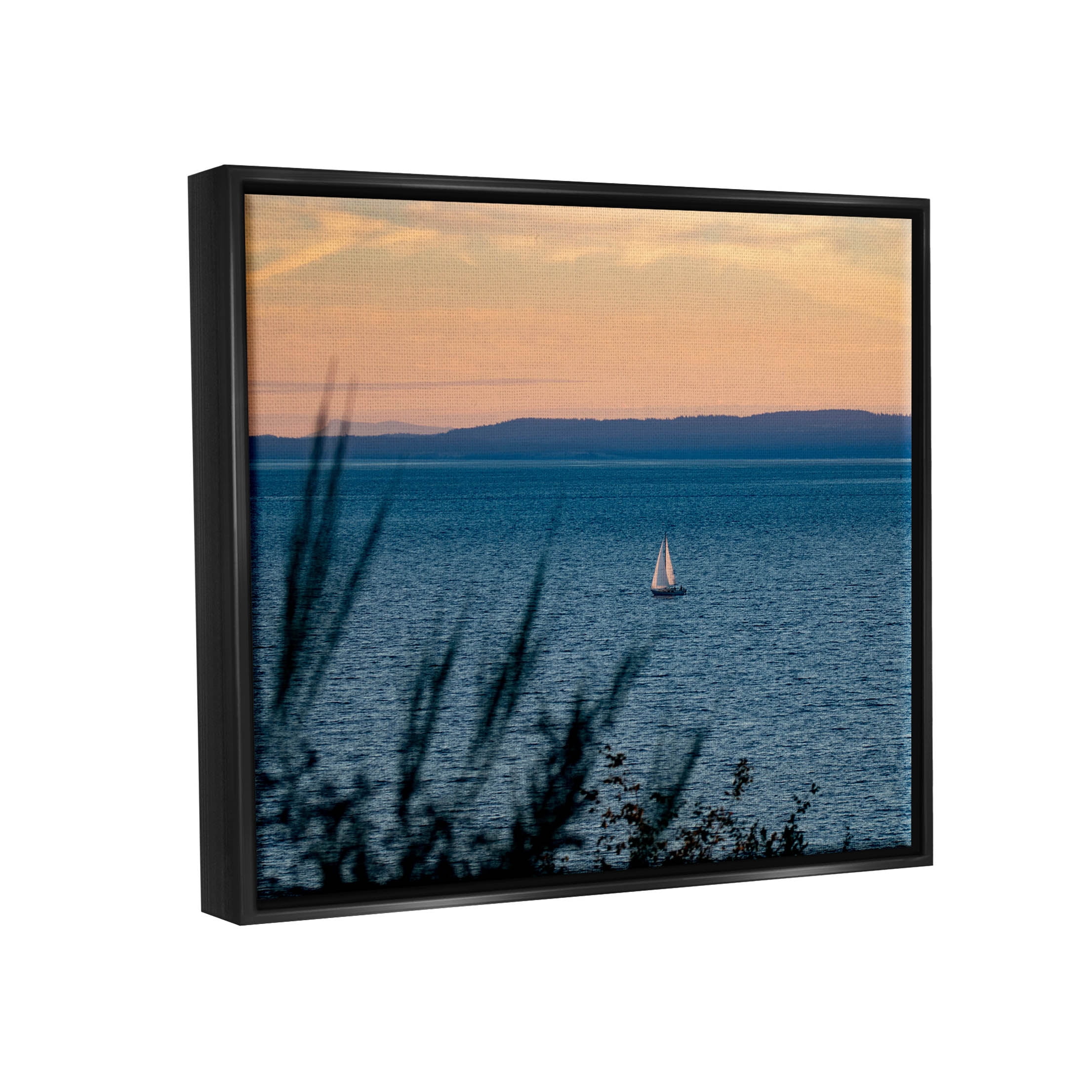 Stupell Industries Sailboat at Sunrise Horizon Photograph Jet Black Floating Framed Canvas Print Wall Art, Design by Lil' Rue