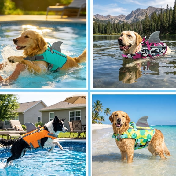 Dog Life Jacket Shark , Dog Life Vest with Rescue Handle Adjustable Pet Swim Float Vest for Small Medium Large Dogs
