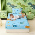 thumbnail image 3 of Manfei Cute Cartoon Dino Animals Fitted Sheet Full,Kawaii Stars Moon Bed Set,Blue Orange,3 Pieces,1 Fitted Sheet and 2 Pillowcases, 3 of 6