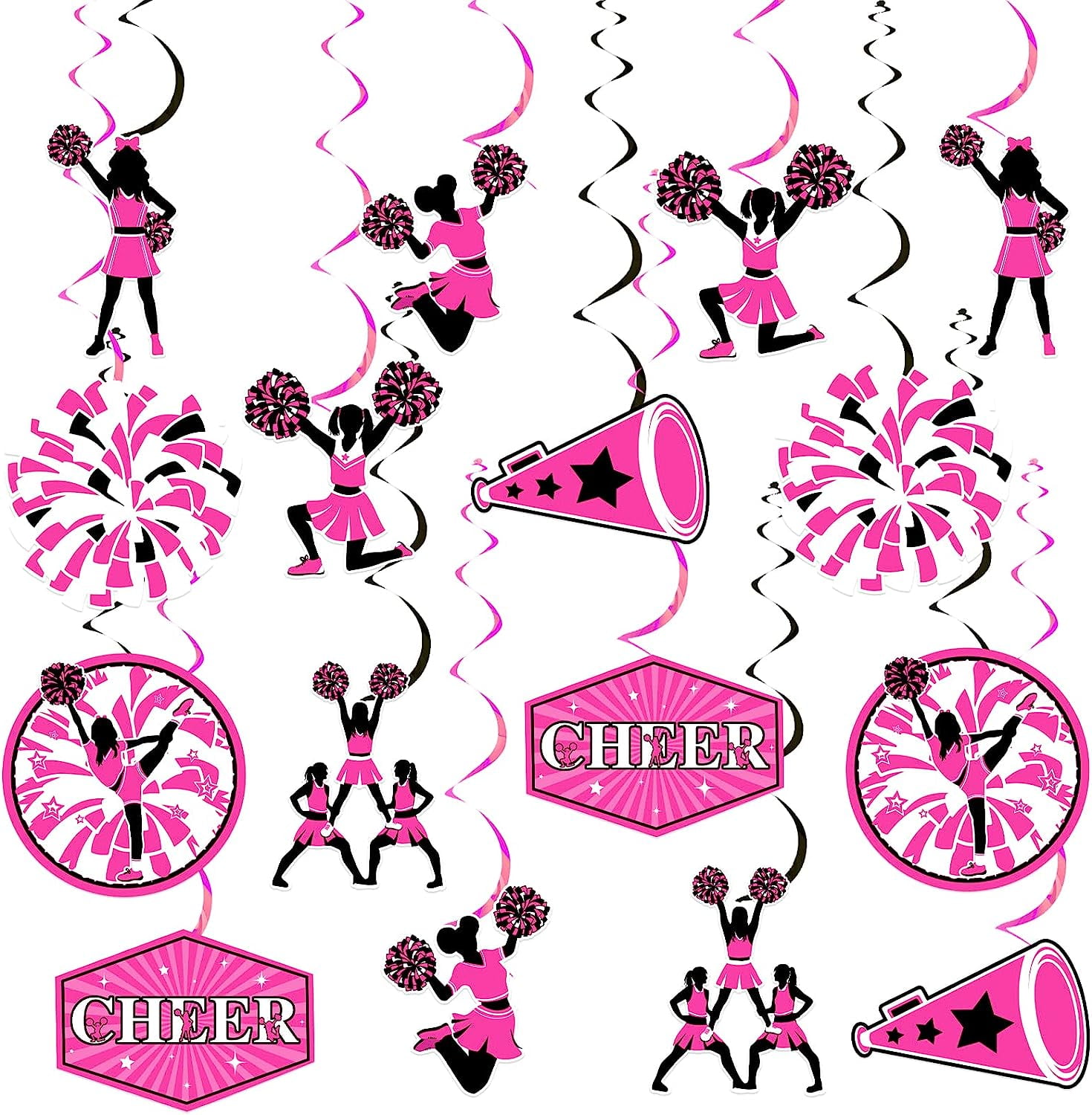 Cheerleading Party Decoration Cheerleading Hanging Swirls for Girl 8pcs Hot Pink and Black