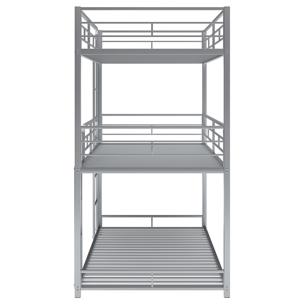 Kadyn Metal Triple Bunk Bed, Twin Over Twin Over Twin Bunk Bed, Heavy Duty Steel Frame, Silver Kadyn Metal Triple Bunk Bed, Twin Over Twin Over Twin Bunk Bed, Heavy Duty Steel Frame, Silver
