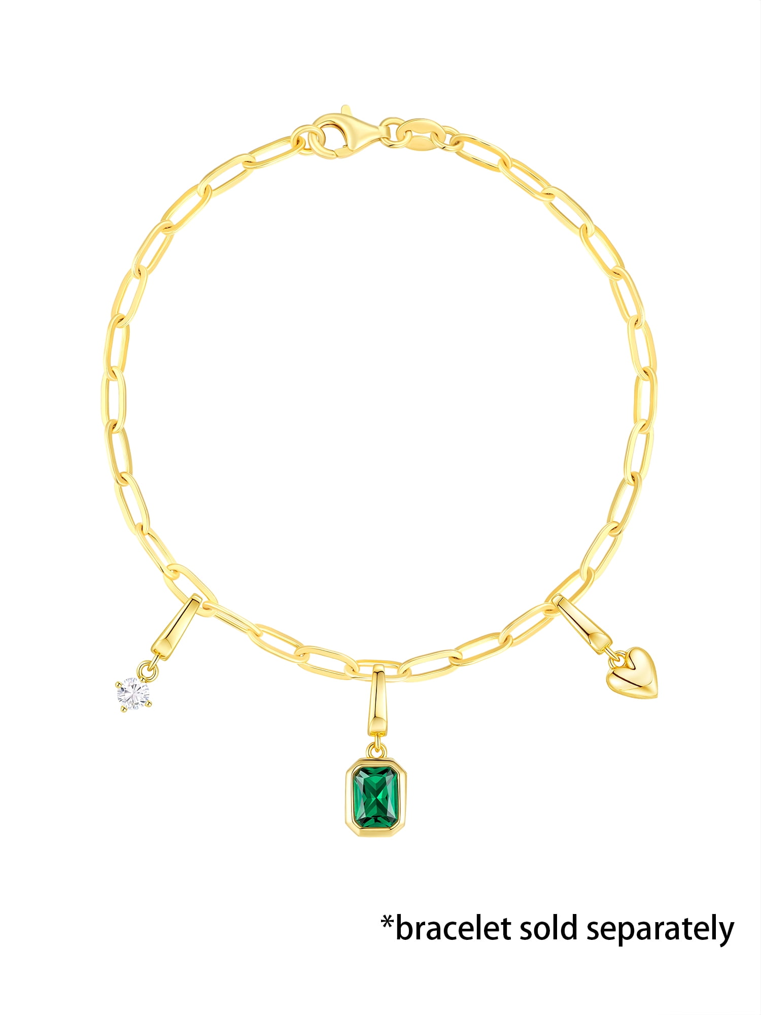 Brilliance Fine Jewelry Simulated Emerald and Simulated Diamond Charm Set in 14KT Gold Plated Sterling Silver