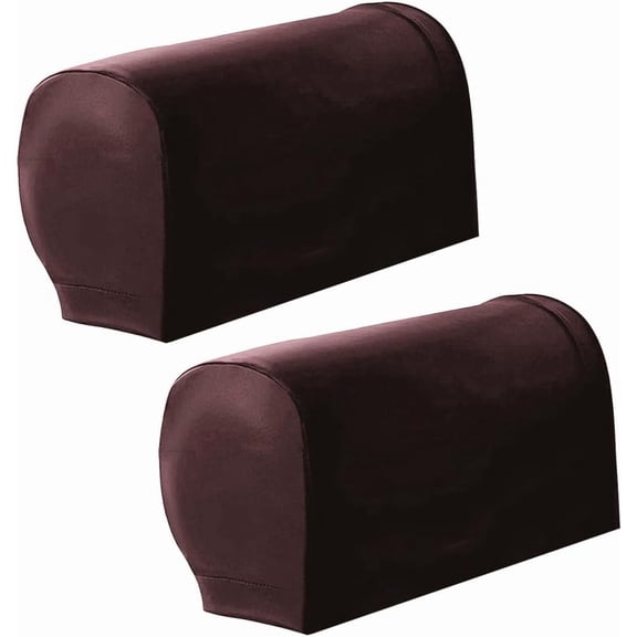 2PCS Dark Brown PU Leather Furniture Armrest Protector Vintage Non-Slip Leather Arm Rest Slipcovers Waterproof Armrest Covers Brown