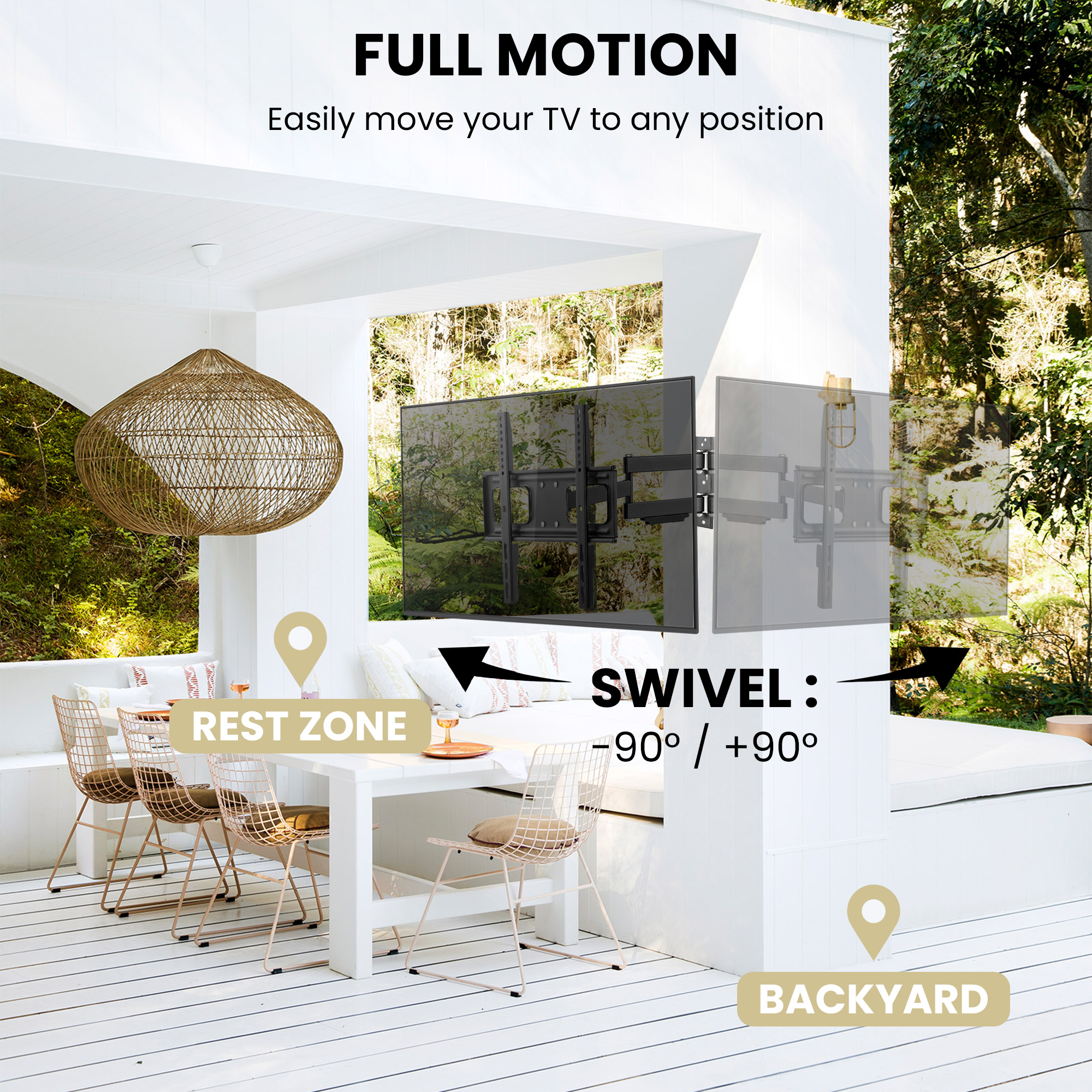 ZeboZap Vinyl Siding, Stucco, Brick, Outdoor TV mount 70" TV | Full Motion