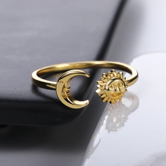 Simple Sun Moon Opening Ring Adjustable For Men And Women