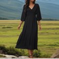 thumbnail image 2 of Up to 65% off!Summer Fashion Dresses for Women 2024 Plus Size Medium Sleeved V-neck Solid Color Dress, 2 of 9