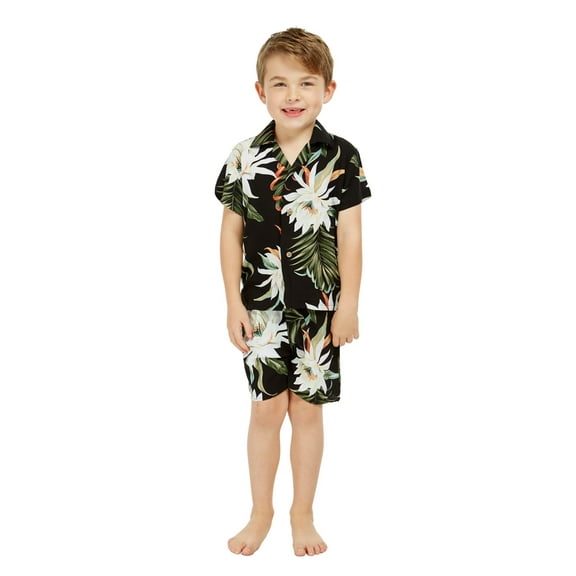 Hawaii Hangover Boy Aloha Luau Shirt Cabana Set in Wispy Cereus Black