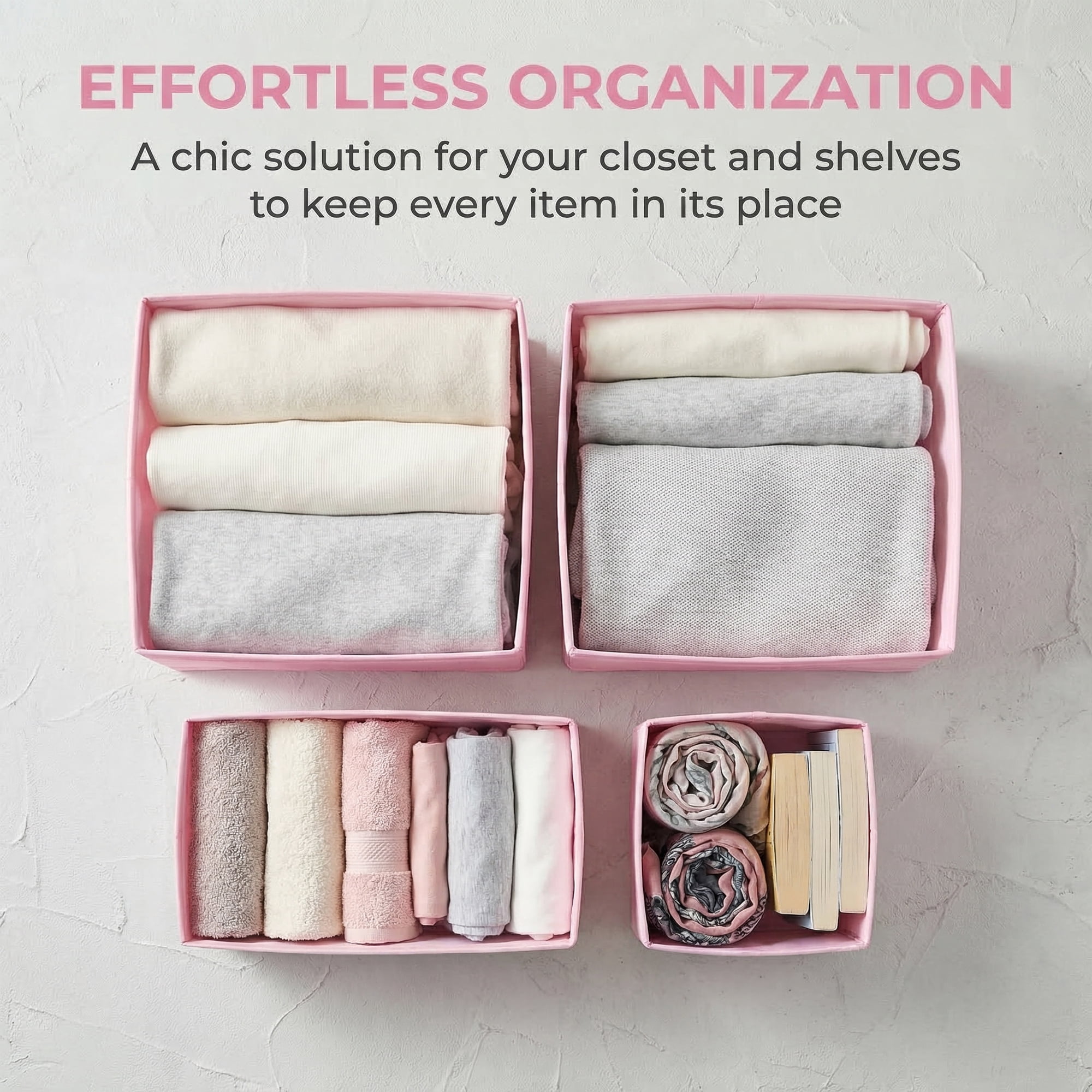 Unique Bargains 3Pcs Fabric Collapsible Storage Basketas with Zipper Pink 3 Pcs