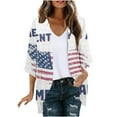 thumbnail image 3 of UVEASISHA Womens 4th of July Kimono Open Front Plus Size Cardigans Dressy Casual 3/4 Sleeve American Flag Print Kimonos Beach Flowy Cardigan Jackets White L, 3 of 6
