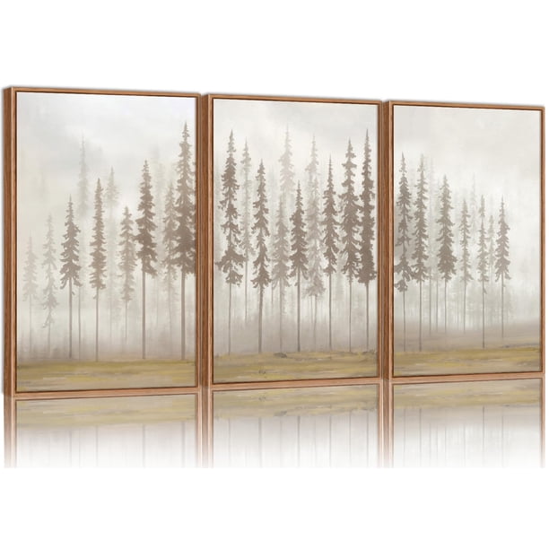 Set de arte en lienzo para pared SIGNINART, árbol de pino grande, bosque nublado