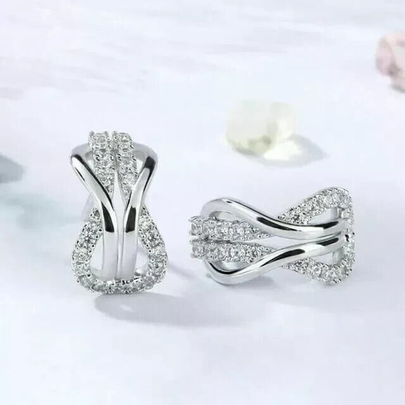 Sparkle Jewels Women's Infinity Stud Earring Round Cut Cubic Zirconia 14K White Gold Plated Silver
