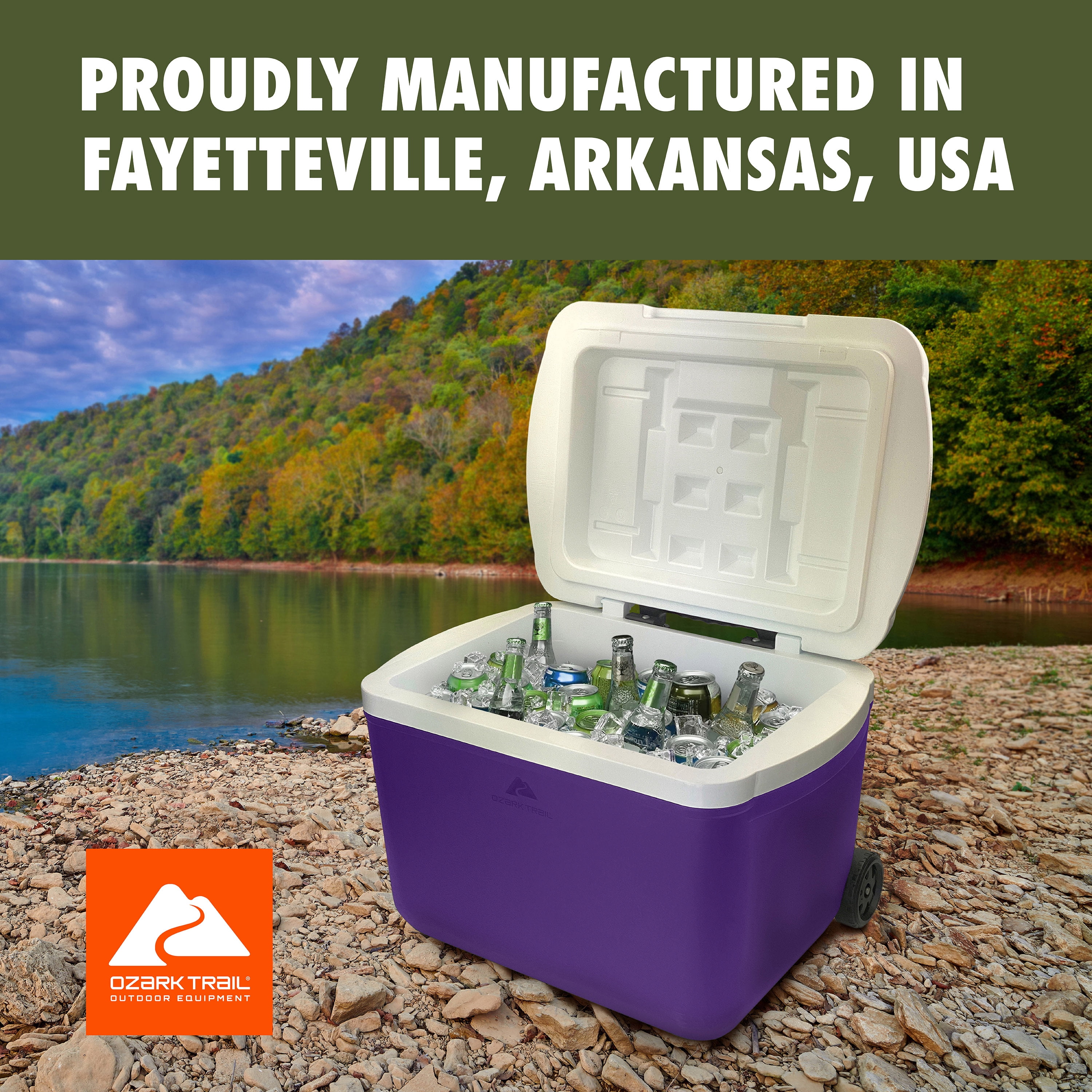 Ozark Trail 30 Quart Capacity Hard Side Wheeled Cooler, 42-Can, Purple