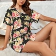 thumbnail image 4 of Honeii Rose Flowers for Women's Summer Pajama Set featuring Soft Short Sleeve Shirt & Matching Bottoms with Convenient Pockets for Relaxed Home Wear-4X-Large, 4 of 6