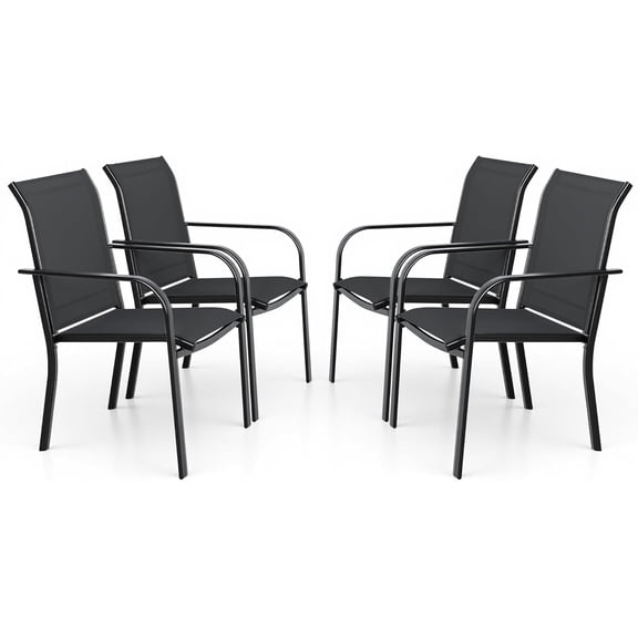 SOLAURA Patio Chairs Outdoor Textilene Dining Chairs Set of 4, Black
